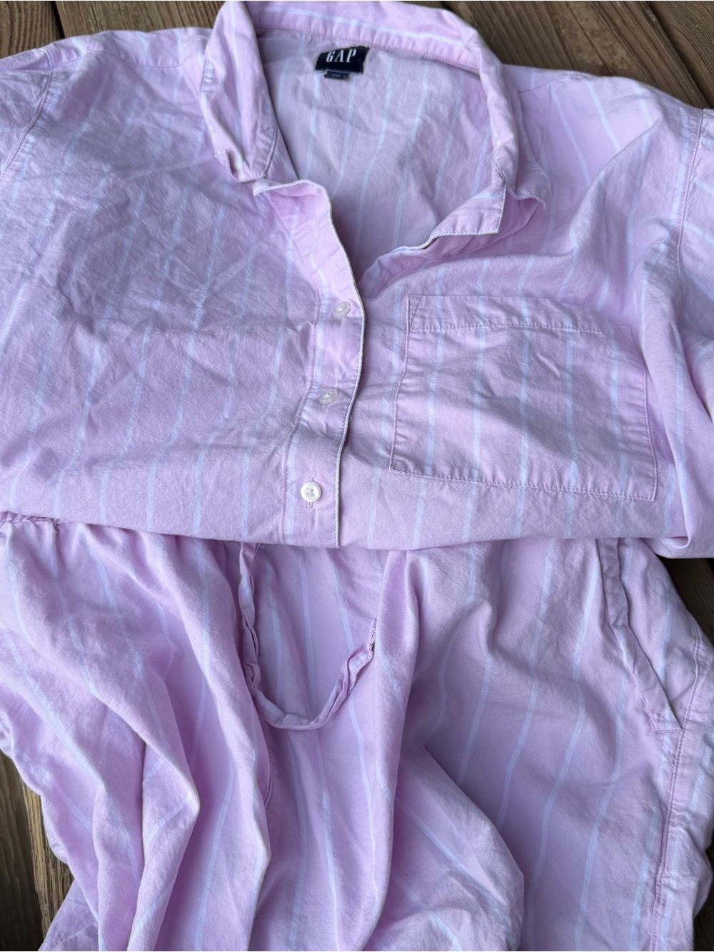 Gap Pink White Stripe Pajama Set XXL 100% Cotton Button Front Sleepwear Set